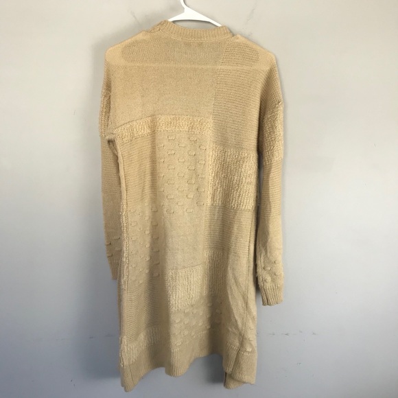 Knox Rose Textured Knit Cardigan Sweater Tan Long Open Front Sz S - Picture 6 of 7
